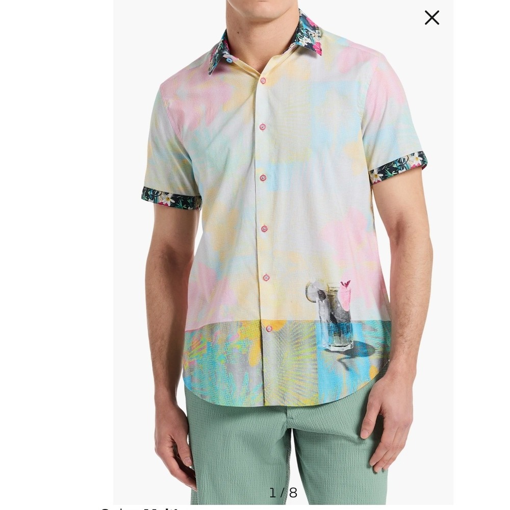 Robert Graham Mens 3XL Classic Fit Short Sleeve Button Down Shirt Haze